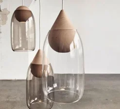 Suspension*Mater Suspension, Liuku, , Ø19,5cm, H34,5cm - verre fumé, bois