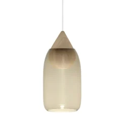 Suspension*Mater Suspension, Liuku, , Ø19,5cm, H40,5cm - verre fumé, bois
