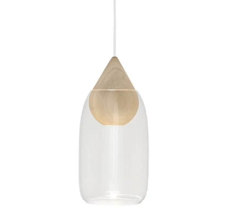 Suspension, Liuku, verre transparent, bois, Ø19,5cm, H40,5cm - Mater