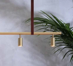 Suspension*Rubn Suspension, Long John 6, , L220cm, H17cm - Laiton, sangle en cuir marron