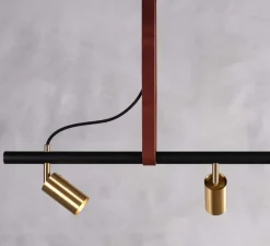 Suspension*Rubn Suspension, Long John 6, , L220cm, H17cm - Noir bronze et cuir marron