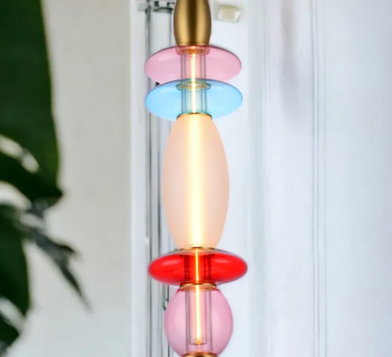 Enfants|Suspension*Elements lighting Suspension, Léonor verticale, , Ø15cm, H55cm - bleu, rouge, opaque