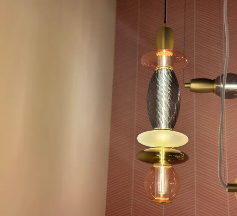 Enfants|Suspension*Elements lighting Suspension, Léonor verticale, , Ø15cm, H55cm - rose, doré miroir, fumé