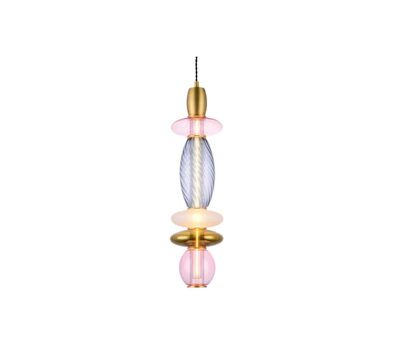 Enfants|Suspension*Elements lighting Suspension, Léonor verticale, , Ø15cm, H55cm - rose, doré miroir, fumé