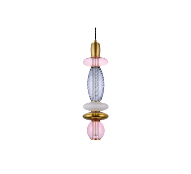 Enfants|Suspension*Elements lighting Suspension, Léonor verticale, , Ø15cm, H55cm - rose, doré miroir, fumé