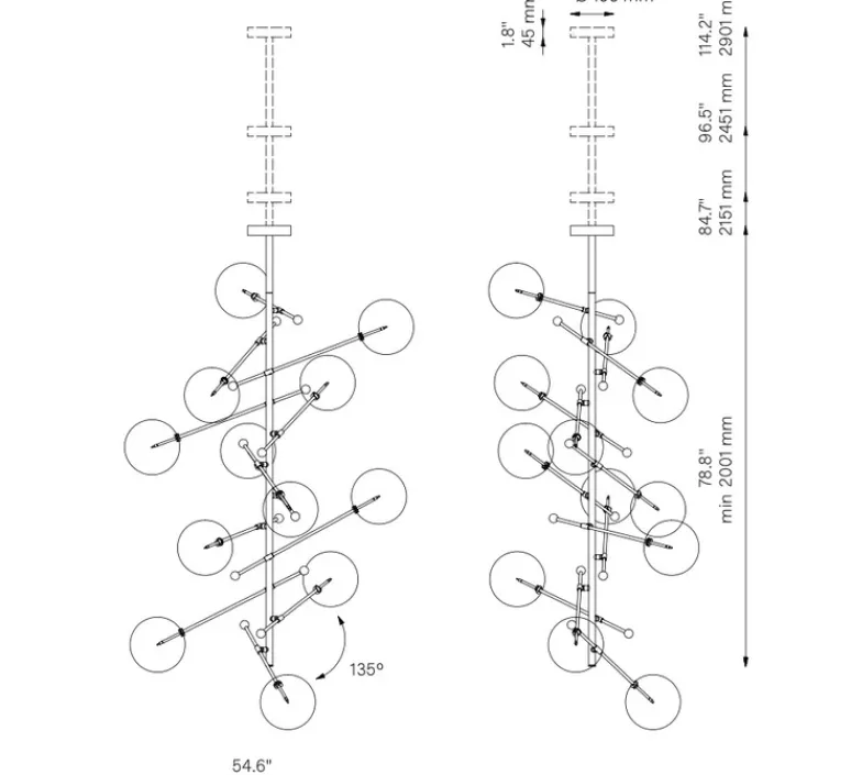 Suspension*Schwung Suspension, Lustre, RD15 12 Arms, , Ø138,8cm, H200cm - Noir mat