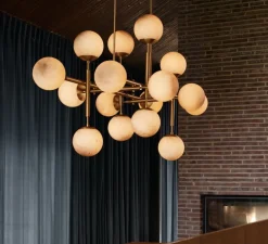 Suspension, Lustre, Riegel, Laiton laqué bruni, marbre, L175,8cm, H118,4cm - Schwung