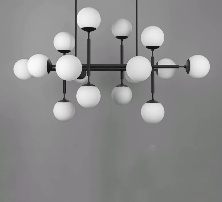 Suspension*Schwung Suspension, Lustre, Riegel, , L175,8cm, H118,4cm - Noir mat, opal mat