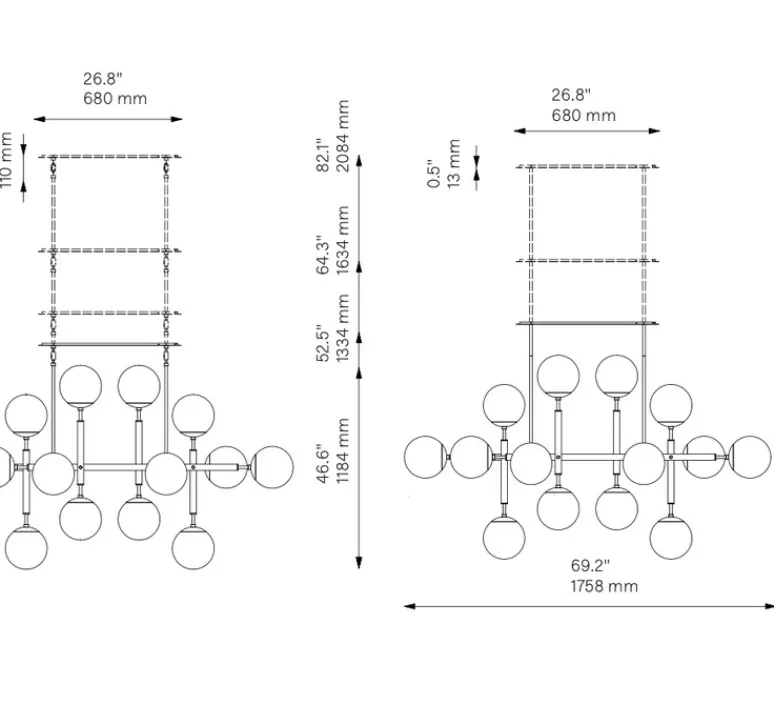 Suspension*Schwung Suspension, Lustre, Riegel, , L175,8cm, H118,4cm - Noir mat, opal mat