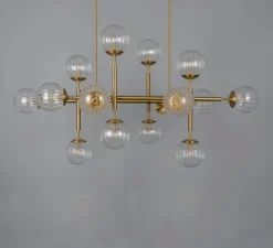 Suspension*Schwung Suspension, Lustre, Riegel, , L175,8cm, H118,4cm - Laiton laqué bruni, verre strié