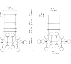 Suspension*Schwung Suspension, Lustre, Riegel, , L175,8cm, H118,4cm - Laiton laqué bruni, verre strié