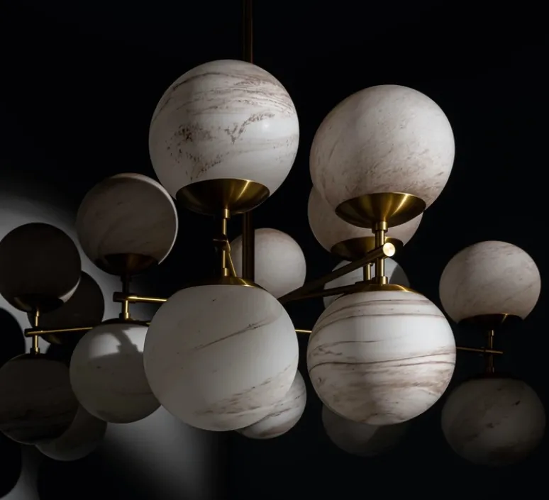 Suspension*Schwung Suspension, Lustre, Zodiac, , L131,4cm, H62,4cm - Laiton laqué bruni, marbre