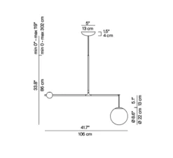 Suspension*Luceplan Suspension, Malamata B01S22, , abat-jour Ø22cm, L106cm, H86cm - noir mat