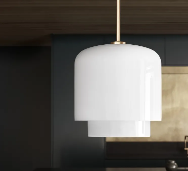 Suspension, Megumi 28, laiton et verre opalin, Ø28cm, H51cm - Please Wait to be Seated