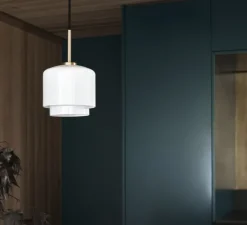 Suspension*Please Wait to be Seated Suspension, Megumi 18, , Ø18cm, H32cm - laiton et verre opalin