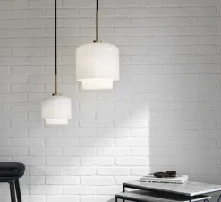 Suspension*Please Wait to be Seated Suspension, Megumi 18, , Ø18cm, H32cm - laiton et verre opalin