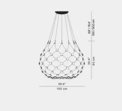 Suspension, Mesh D86N, noir, LED, Dim, phase cut, 2700k, 3252lm, Ø100cm, H90cm, 2m - Luceplan