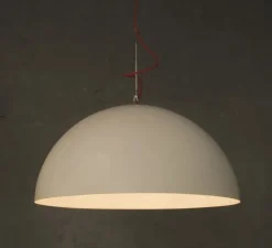 Suspension*In-es.artdesign Suspension, Mezza Luna 2, , câble rouge, Ø120cm, H60,5cm - blanc (intérieur blanc)