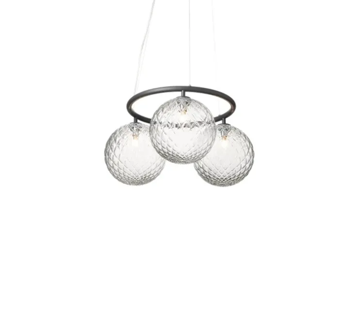 Suspension, Miira 3 Circular, gris, verre transparent, Ø54cm, H54cm - Nuura