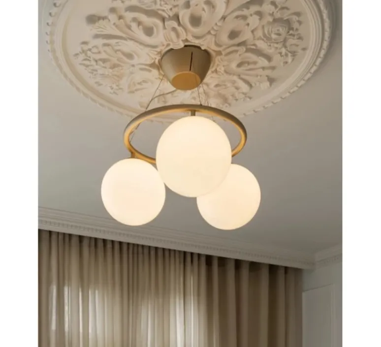 Suspension*Nuura Suspension, Miira 3 Circular, laiton, verre opal, Ø54cm, H54cm - laiton, globe opal