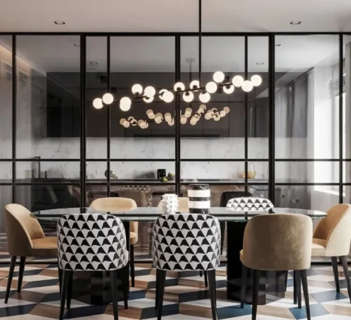 Suspension, MIMOSA, noir et blanc opalin, L126cm, H60cm - ATELIER ARETI