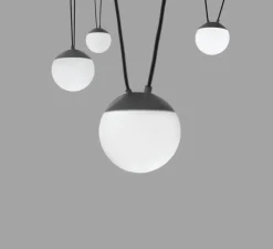 Suspension*Faro Suspension, Mine Space 4L, gris foncé, LED, Ø18,5cm, H18,5cm - gris foncé, verre opalin