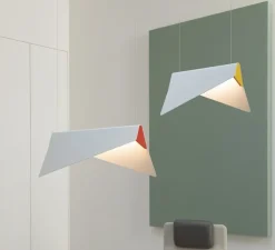 Suspension, Mobula Petite, blanc, feutrine jaune/orange, LED, 3000K, lm, L17cm, H22cm - DesignHeure