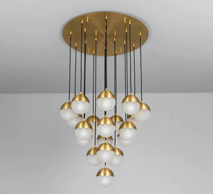 Suspension, Molecule Cluster 19, Laiton laqué bruni, verre givré, Ø63cm, H59,8cm - Schwung