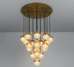 Suspension, Molecule Cluster 19, Laiton laqué bruni, verre givré, Ø63cm, H59,8cm - Schwung