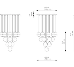 Suspension, Molecule Cluster 19, Laiton laqué bruni, verre givré, Ø63cm, H59,8cm - Schwung