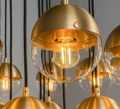 Suspension, Molecule Cluster 19, Laiton laqué bruni, verre transparent, Ø63cm, H59,8cm - Schwung