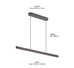 Suspension monte et baisse, Team, sable, LED, dim, 4000K, 10700 lm, L137cm, H4cm - GRAU