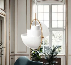 Suspension*Gubi Suspension, Multi-Lite Large, blanc finition laiton, Ø36cm, H42cm - blanc et laiton