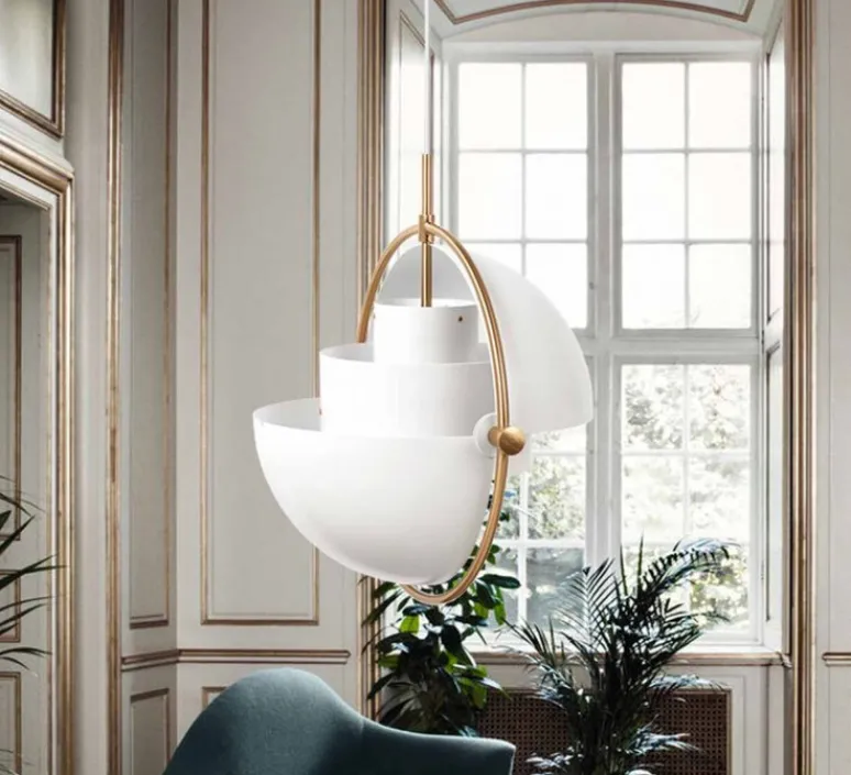 Suspension*Gubi Suspension, Multi-Lite Large, blanc finition laiton, Ø36cm, H42cm - blanc et laiton