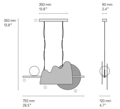 Suspension*CVL Suspension, Nacho 750, , L75cm, H35cm - graphite satiné, graphite satiné, laiton satiné