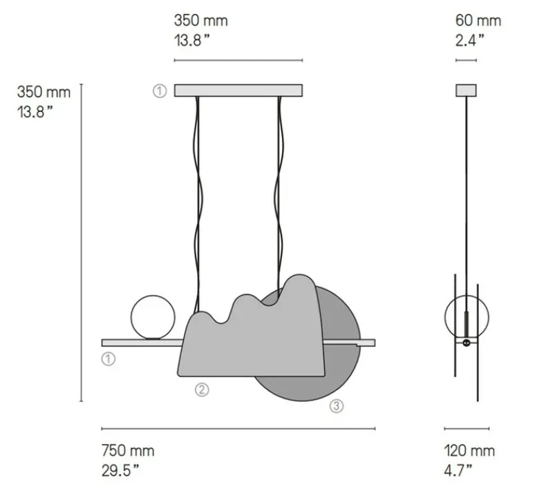 Suspension*CVL Suspension, Nacho 750, , L75cm, H35cm - graphite satiné, graphite satiné, laiton satiné