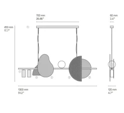 Suspension*CVL Suspension, Nacho 1300, , L130cm, H45cm - laiton satiné, laiton satiné, graphite satiné
