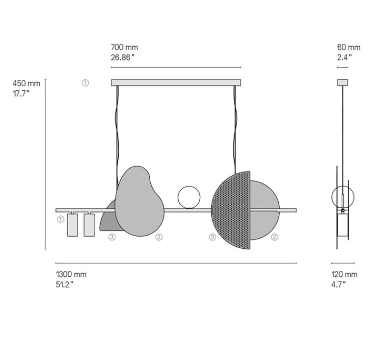 Suspension*CVL Suspension, Nacho 1300, , L130cm, H45cm - laiton satiné, laiton satiné, graphite satiné