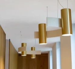 Suspension, Nastro 563.13, beige, laiton brossé, IP40, LED, dim, 2700K, 2600 lm, L66cm, H23cm - Tooy