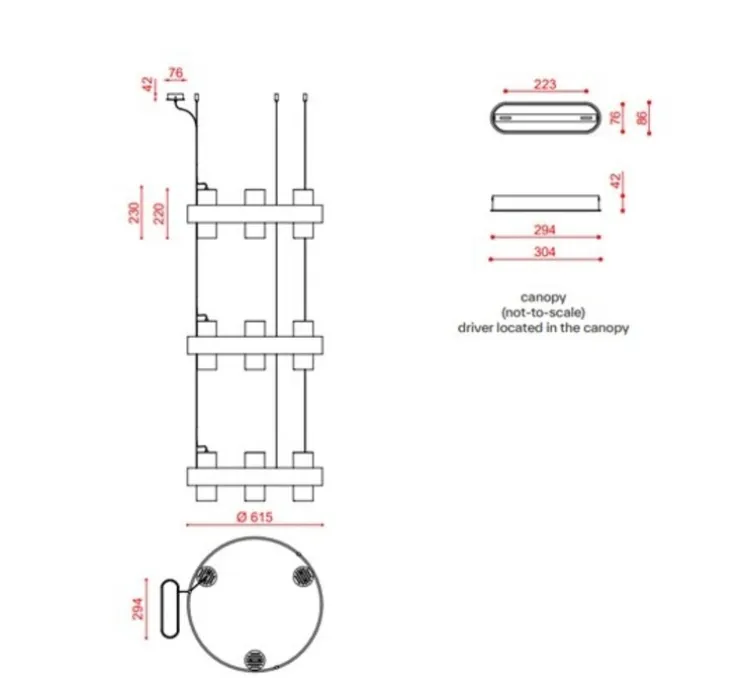 Suspension, Nastro 563.19, beige, laiton brossé, IP40, LED, dim, 2700K, 12000 lm, Ø61,5cm, H194cm - Tooy