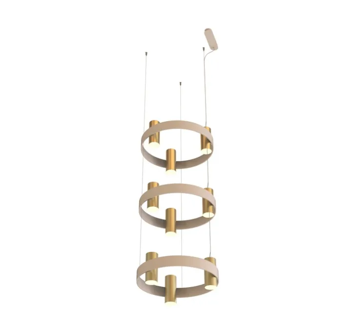 Suspension, Nastro 563.19, coquille d'œuf, laiton brossé, IP40, LED, dim, 2700K, 12000 lm, Ø61,5cm, H194cm - Tooy
