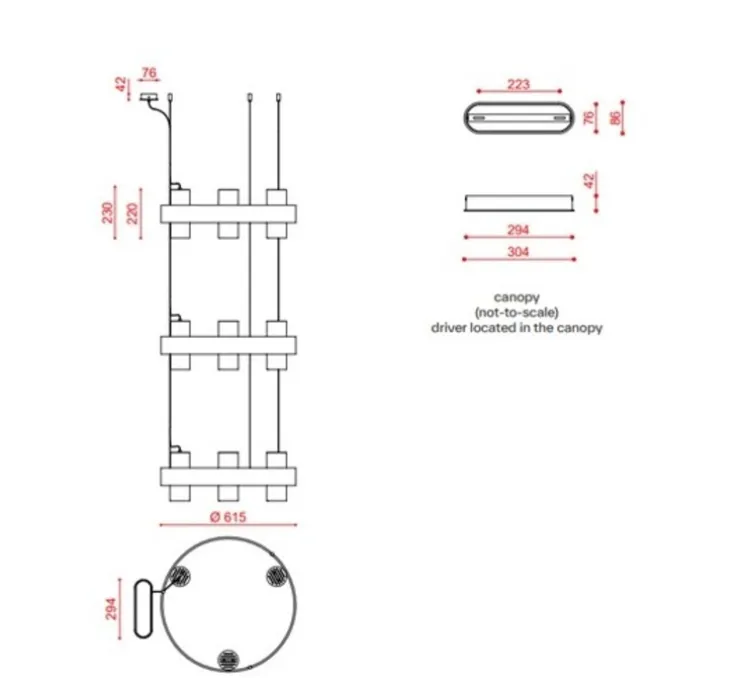Suspension, Nastro 563.19, coquille d'œuf, laiton brossé, IP40, LED, dim, 2700K, 12000 lm, Ø61,5cm, H194cm - Tooy