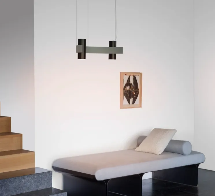 Suspension, Nastro 563.12, vert-de-gris, noir texturé, IP40, LED, dim, 2700K, 2600 lm, L66cm, H23cm - Tooy