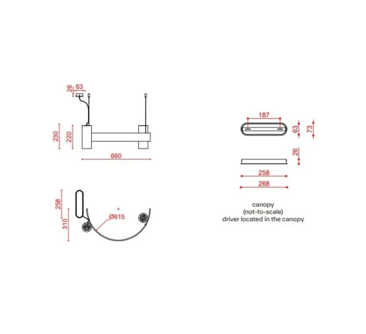 Suspension, Nastro 563.12, vert-de-gris, noir texturé, IP40, LED, dim, 2700K, 2600 lm, L66cm, H23cm - Tooy
