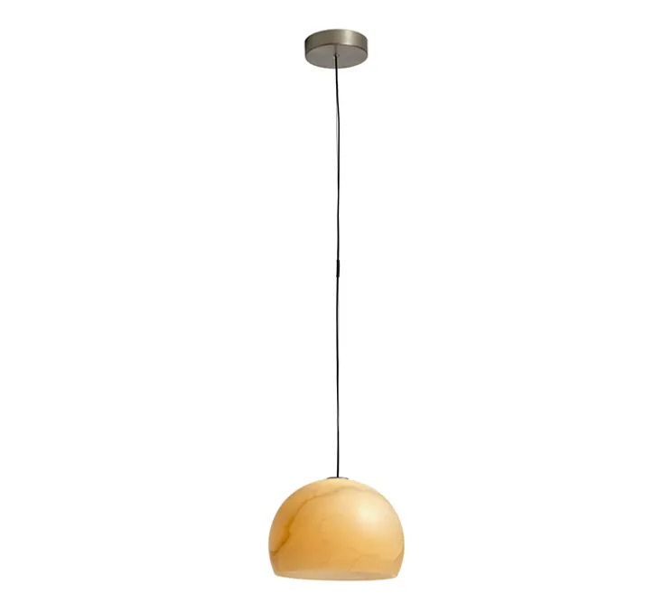 Suspension, Neil 25, albâtre, câble noir et rosace nickel mat, LED, 2700K, 910lm, Ø25cm, H18cm - Carpyen