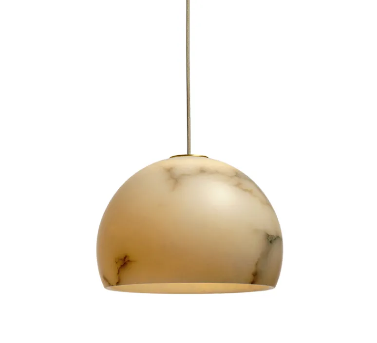 Suspension*Carpyen Suspension, Neil 21, albâtre, câble or et rosace or satiné, LED, 2700K, 654lm, Ø21cm, H14cm - blanc et or