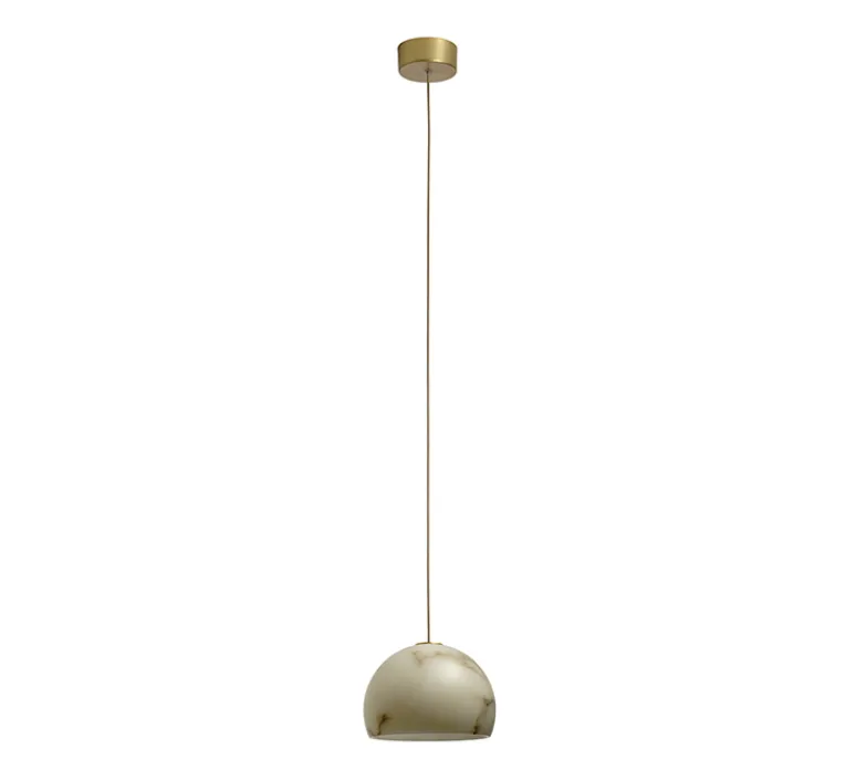 Suspension*Carpyen Suspension, Neil 21, albâtre, câble or et rosace or satiné, LED, 2700K, 654lm, Ø21cm, H14cm - blanc et or