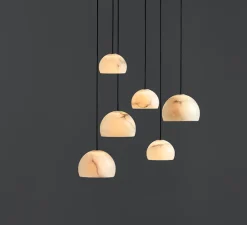 Suspension*Carpyen Suspension, Neil 11, albâtre, câble noir et rosace nickel mat, LED, 2700K, 654lm, Ø11cm, H7,2cm - blanc et nickel