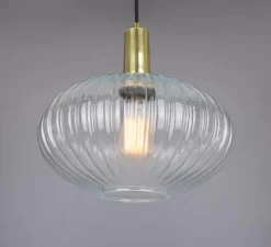 Suspension*Mullan Lighting Suspension, Neith, , Ø30cm, H29cm - verre strié transparent, laiton satiné