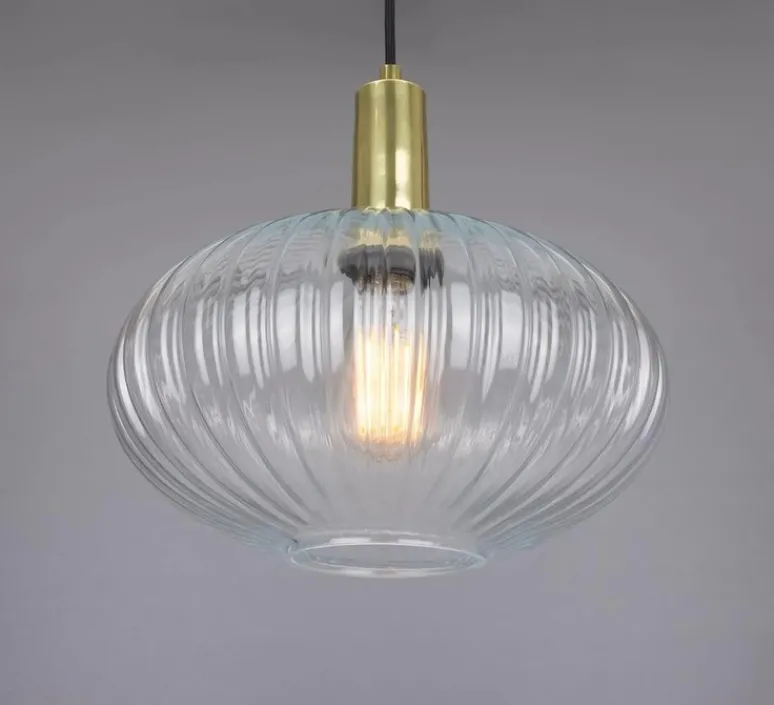 Suspension*Mullan Lighting Suspension, Neith, , Ø30cm, H29cm - verre strié transparent, laiton satiné